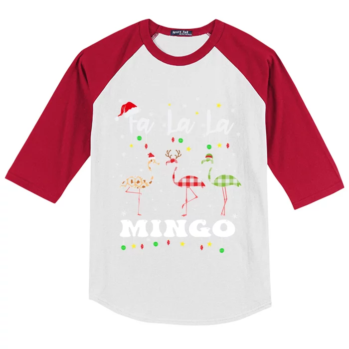 Fa La La Mingo Christmas Flamingo Tree Lights Santa Family Gift Kids Colorblock Raglan Jersey