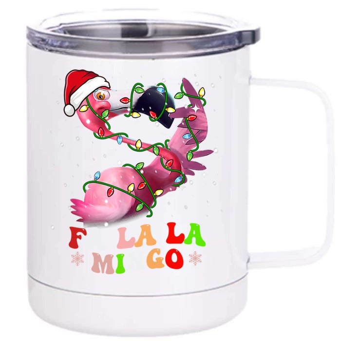 Fa La La Mingo Cute Flamingo Christmas Holiday Flamingo Gift Front & Back 12oz Stainless Steel Tumbler Cup