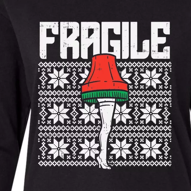 Fragile Leg Lamp Ugly Christmas Sweater Funny Xmas Womens Cotton Relaxed Long Sleeve T-Shirt