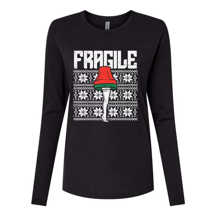 Fragile Leg Lamp Ugly Christmas Sweater Funny Xmas Womens Cotton Relaxed Long Sleeve T-Shirt