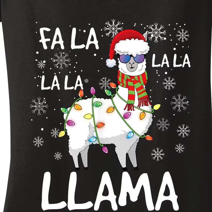 Fa La La Llama Funny Llama Christmas Women's V-Neck T-Shirt