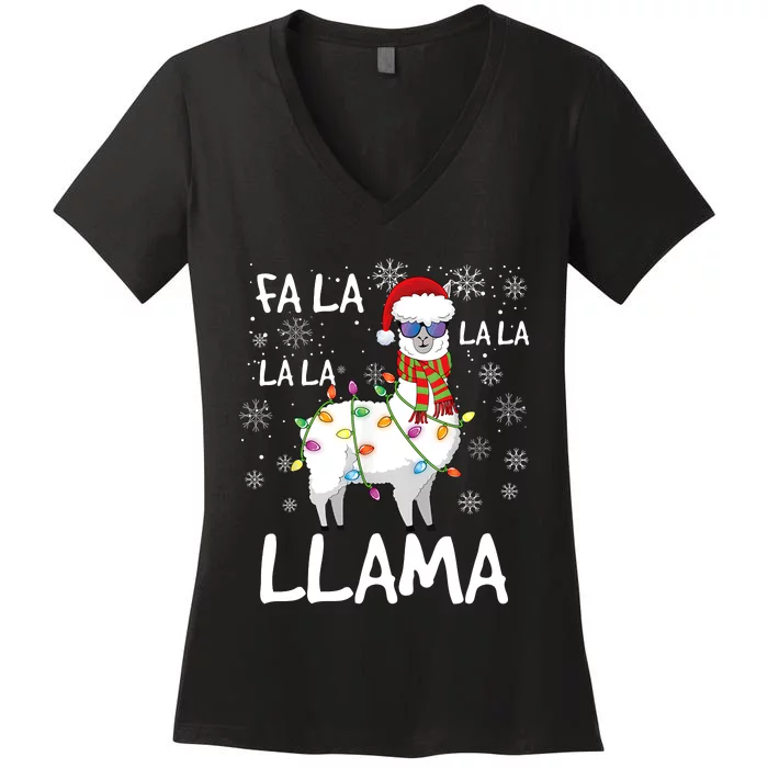 Fa La La Llama Funny Llama Christmas Women's V-Neck T-Shirt