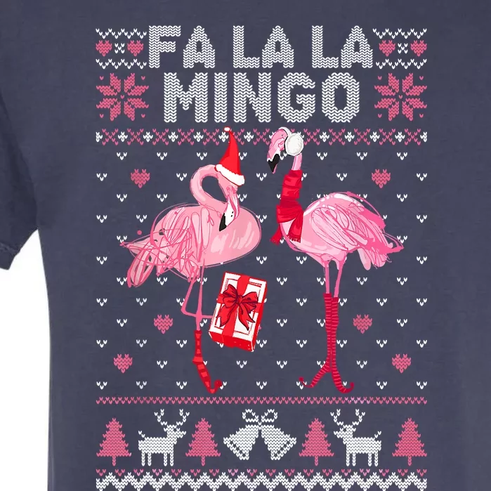 Fa La La La Mingo Flamingo Santa Pink Ugly Christmas Sweater Garment-Dyed Heavyweight T-Shirt