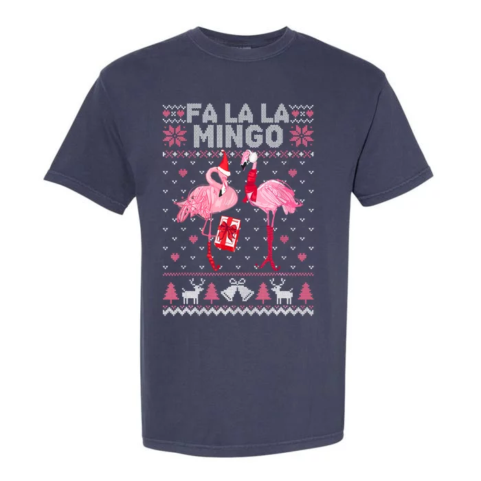 Fa La La La Mingo Flamingo Santa Pink Ugly Christmas Sweater Garment-Dyed Heavyweight T-Shirt