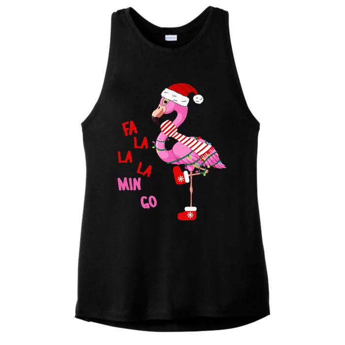 Fa La La Mingo Flamingo Christmas Tree Lights Tropical Xmas Ladies Tri-Blend Wicking Tank