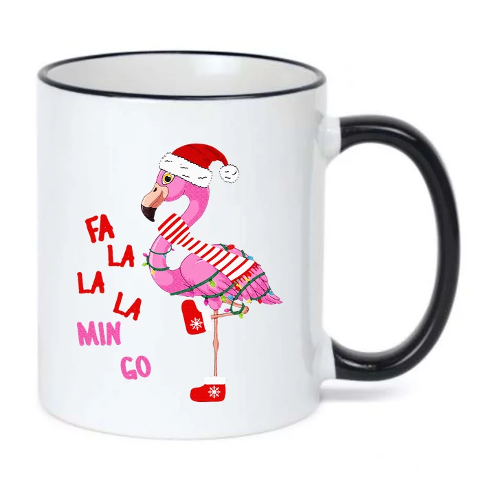 Fa La La Mingo Flamingo Christmas Tree Lights Tropical Xmas Black Color Changing Mug