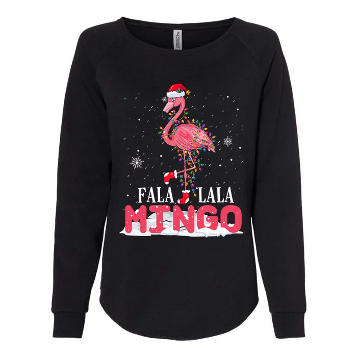 Fa La La Mingo Pink Flamingo Santa Christmas Tree Lights Cool Gift Womens California Wash Sweatshirt