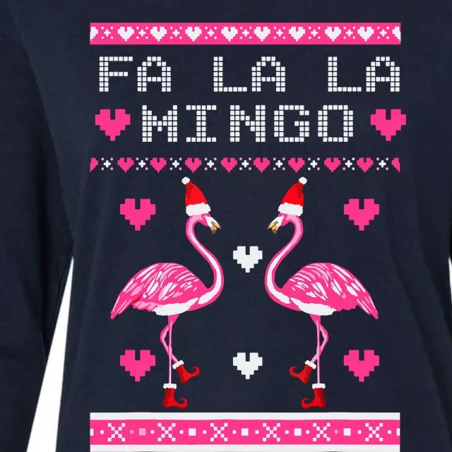 Fa La La La Mingo Flamingo Santa Pink Ugly Christmas Womens Cotton Relaxed Long Sleeve T-Shirt