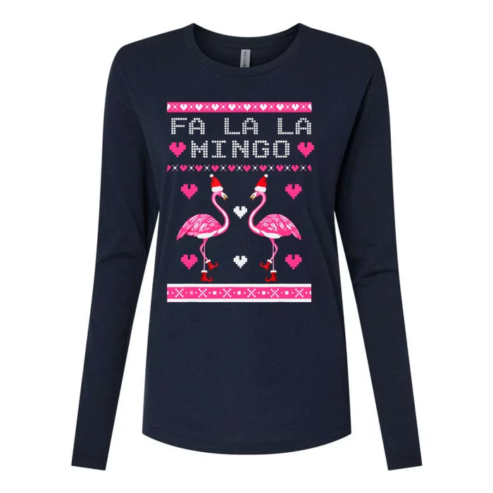 Fa La La La Mingo Flamingo Santa Pink Ugly Christmas Womens Cotton Relaxed Long Sleeve T-Shirt