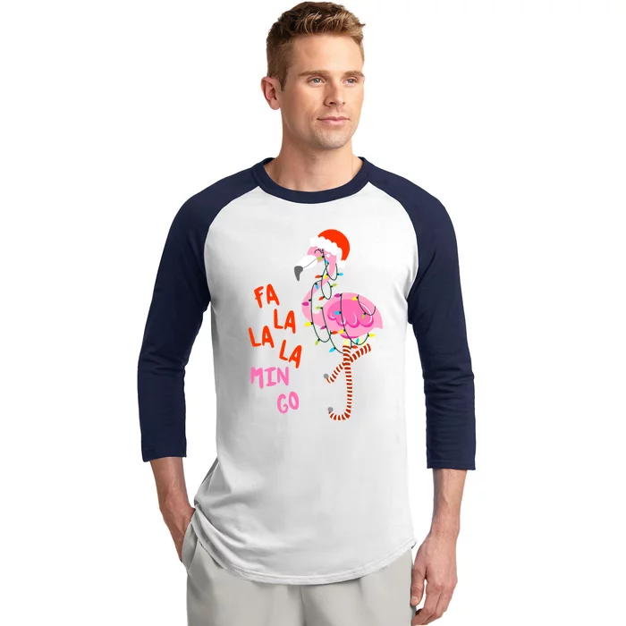 Fa La La Mingo Flamingo Christmas Tree Lights Tropical Xmas Cool Gift Baseball Sleeve Shirt