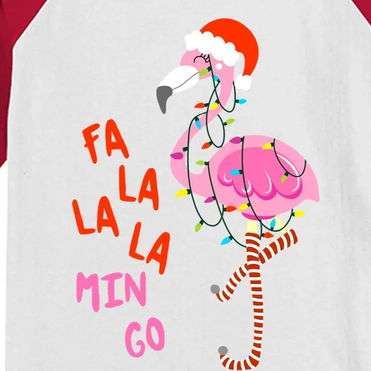 Fa La La Mingo Flamingo Christmas Tree Lights Tropical Xmas Cool Gift Kids Colorblock Raglan Jersey