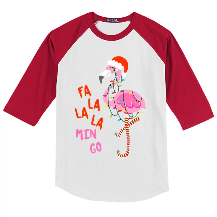 Fa La La Mingo Flamingo Christmas Tree Lights Tropical Xmas Cool Gift Kids Colorblock Raglan Jersey