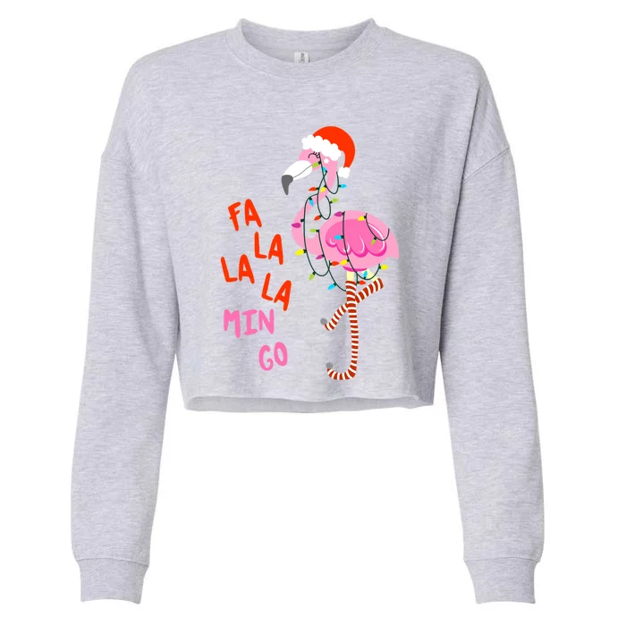 Fa La La Mingo Flamingo Christmas Tree Lights Tropical Xmas Cool Gift Cropped Pullover Crew