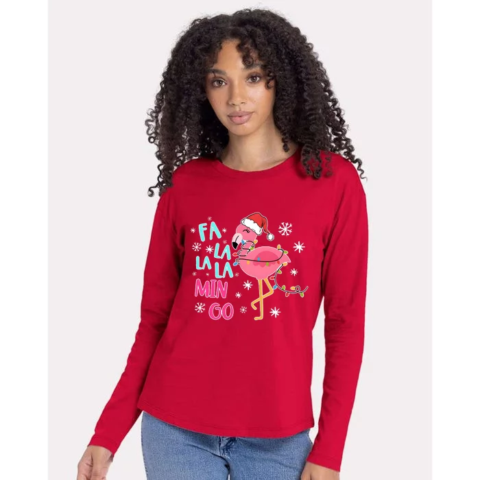 Fa La La La Mingo Funny Holiday Season Christmas Flamigo Womens Cotton Relaxed Long Sleeve T-Shirt