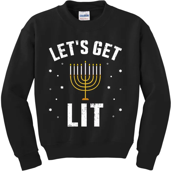 Funny let's lit with menorah for jewish hanukkah Kids Sweatshirt