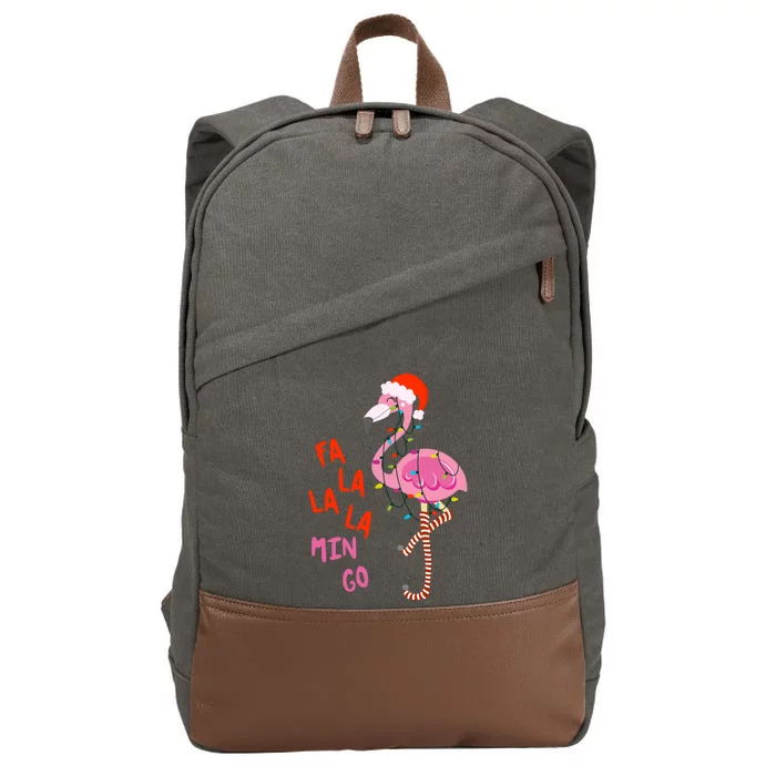 Fa La La Mingo Flamingo Christmas Tree Lights Tropical Xmas Gift Cotton Canvas Backpack