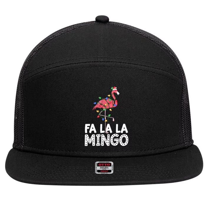 Fa La La Mingo Flamingo Christmas Tree Lights Tropical Xmas 7 Panel Mesh Trucker Snapback Hat