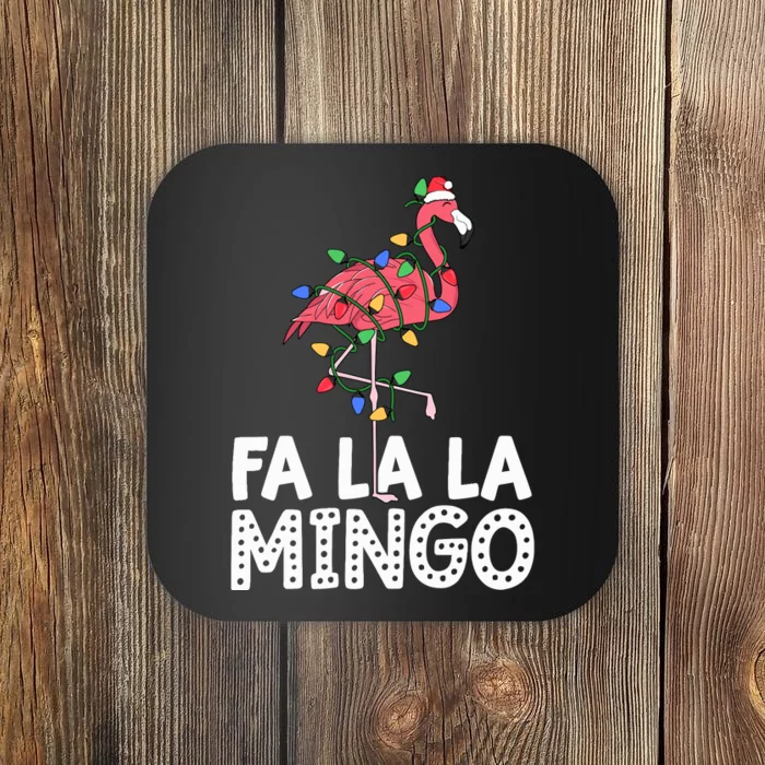 Fa La La Mingo Flamingo Christmas Tree Lights Tropical Xmas Coaster