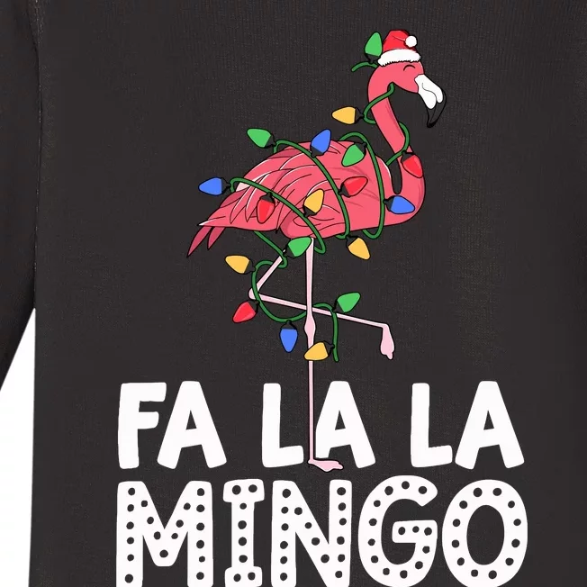 Fa La La Mingo Flamingo Christmas Tree Lights Tropical Xmas Baby Long Sleeve Bodysuit