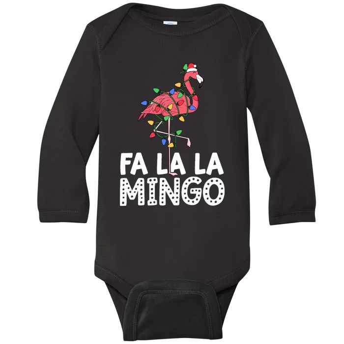 Fa La La Mingo Flamingo Christmas Tree Lights Tropical Xmas Baby Long Sleeve Bodysuit