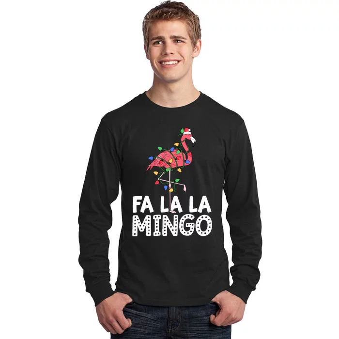 Fa La La Mingo Flamingo Christmas Tree Lights Tropical Xmas Tall Long Sleeve T-Shirt