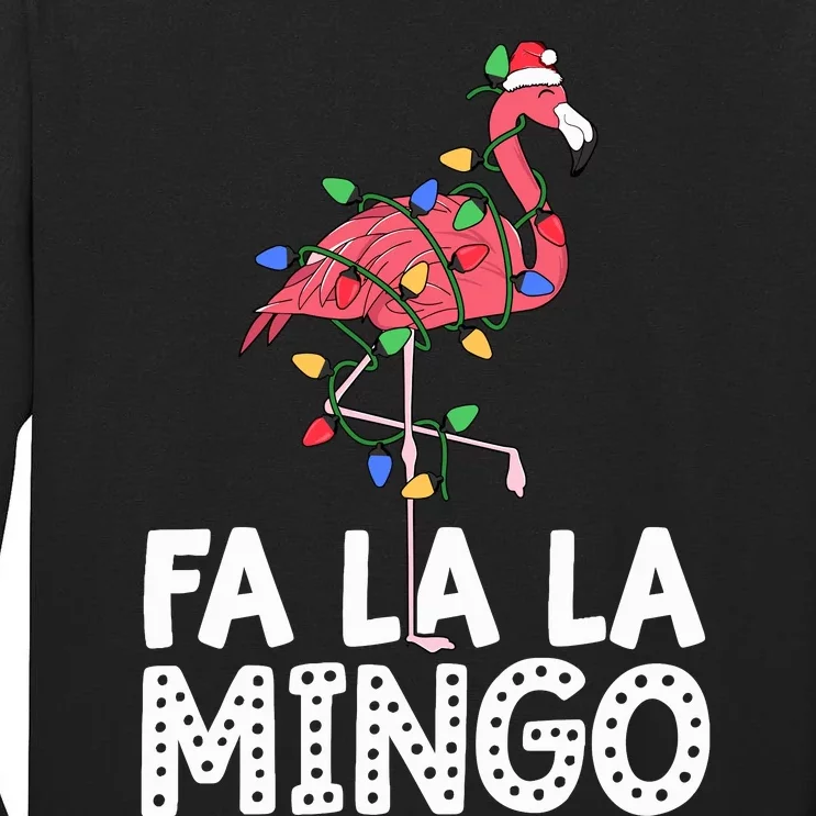 Fa La La Mingo Flamingo Christmas Tree Lights Tropical Xmas Tall Long Sleeve T-Shirt