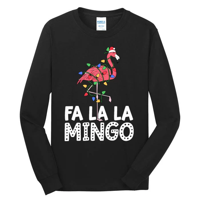 Fa La La Mingo Flamingo Christmas Tree Lights Tropical Xmas Tall Long Sleeve T-Shirt