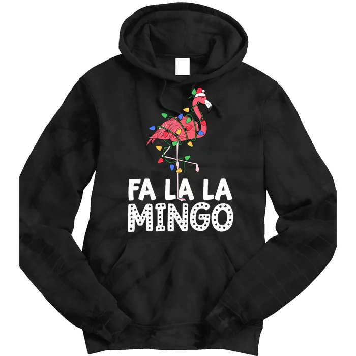 Fa La La Mingo Flamingo Christmas Tree Lights Tropical Xmas Tie Dye Hoodie