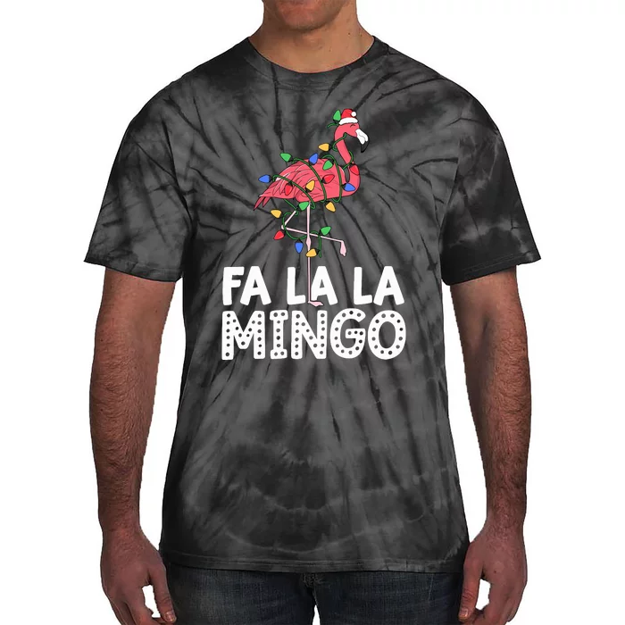 Fa La La Mingo Flamingo Christmas Tree Lights Tropical Xmas Tie-Dye T-Shirt