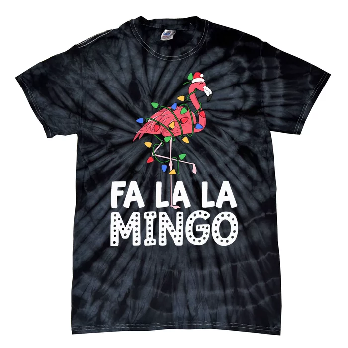 Fa La La Mingo Flamingo Christmas Tree Lights Tropical Xmas Tie-Dye T-Shirt