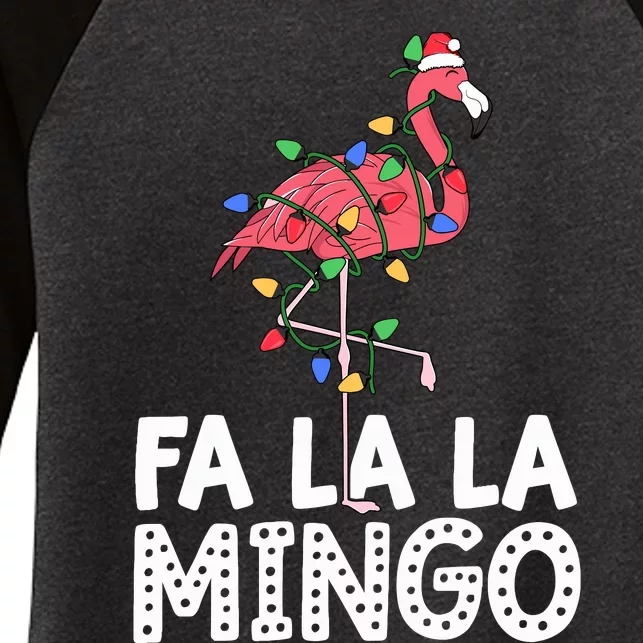 Fa La La Mingo Flamingo Christmas Tree Lights Tropical Xmas Women's Tri-Blend 3/4-Sleeve Raglan Shirt