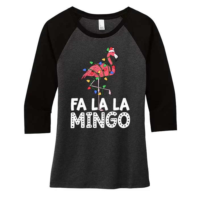 Fa La La Mingo Flamingo Christmas Tree Lights Tropical Xmas Women's Tri-Blend 3/4-Sleeve Raglan Shirt