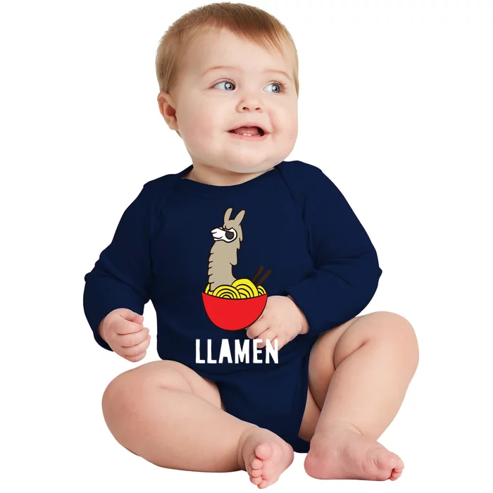 Funny LLama LLamen Noodles Chinese Food Llama Baby Long Sleeve Bodysuit