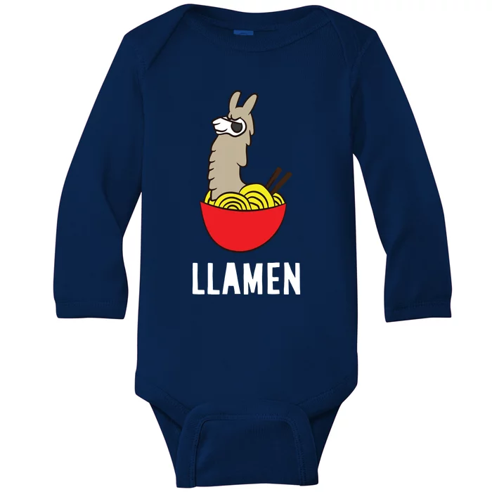 Funny LLama LLamen Noodles Chinese Food Llama Baby Long Sleeve Bodysuit