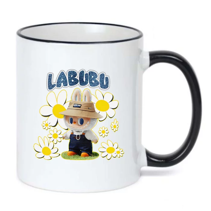 Funny Labubu Lover Cute Labubu Flowers Gift Black Color Changing Mug