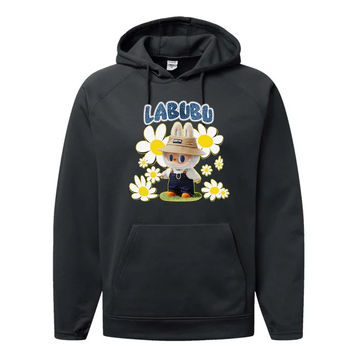 Funny Labubu Lover Cute Labubu Flowers Gift Performance Fleece Hoodie