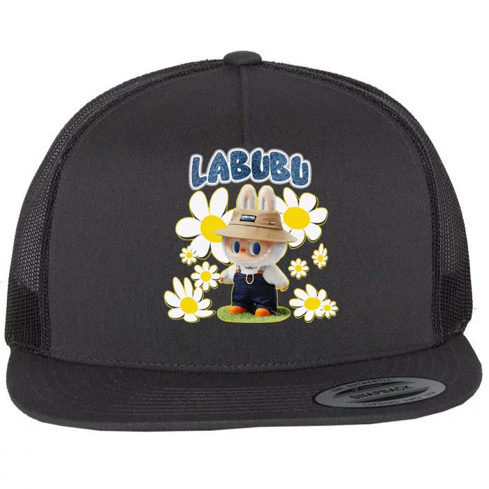 Funny Labubu Lover Cute Labubu Flowers Gift Flat Bill Trucker Hat