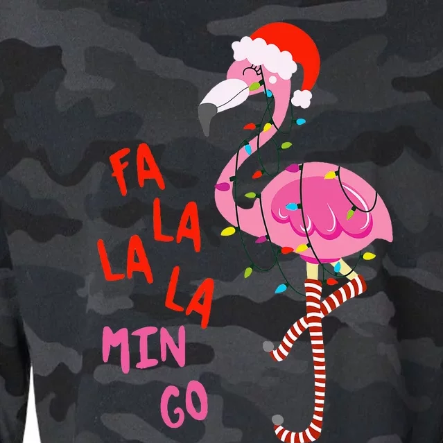 Fa La La Mingo Flamingo Christmas Tropical Xmas Tree Lights Cropped Pullover Crew