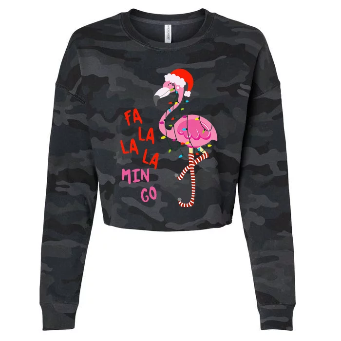 Fa La La Mingo Flamingo Christmas Tropical Xmas Tree Lights Cropped Pullover Crew