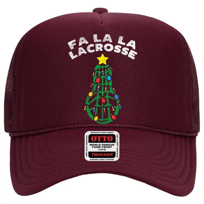 Fa La Lacrosse Funny Christmas Lax Player Goalie Team Gift High Crown Mesh Trucker Hat