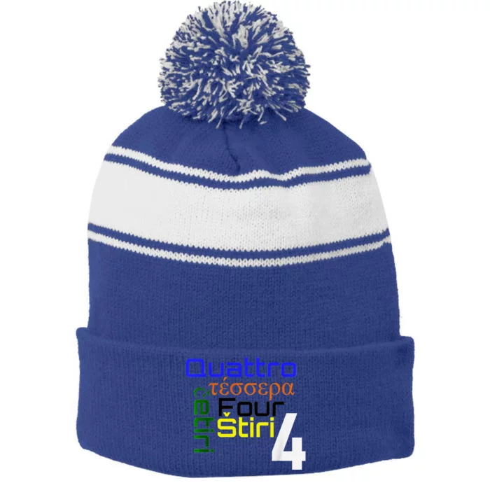 Four Languages Learning Stripe Pom Pom Beanie