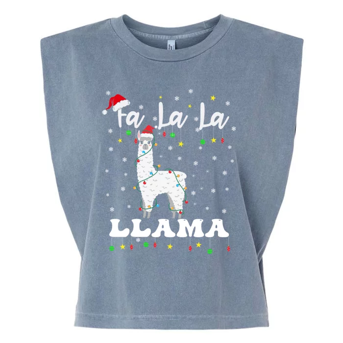 Fa La La Llama Christmas Lamma Lama Tree Lights Santa Family Cool Gift Garment-Dyed Women's Muscle Tee