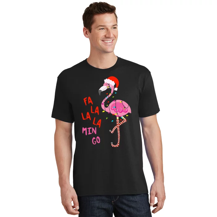 Fa La La Mingo Flamingo Christmas Tropical Xmas Tree Lights T-Shirt