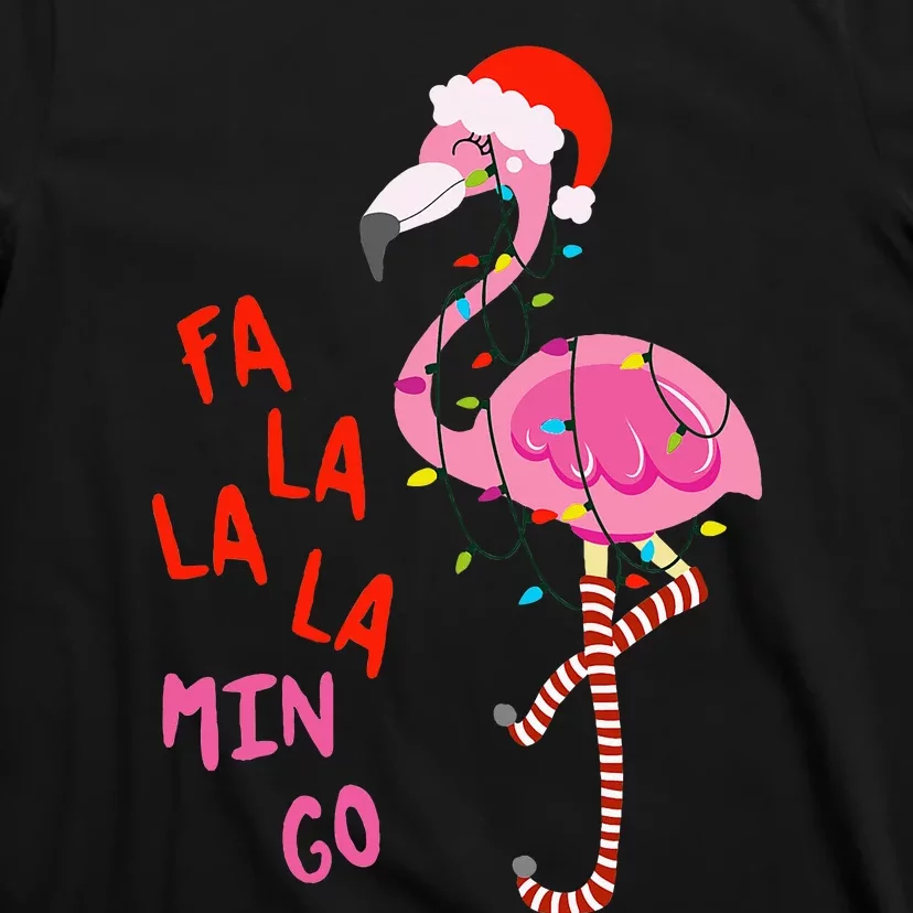 Fa La La Mingo Flamingo Christmas Tropical Xmas Tree Lights T-Shirt