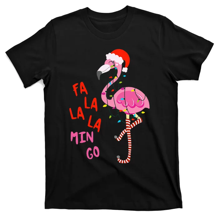 Fa La La Mingo Flamingo Christmas Tropical Xmas Tree Lights T-Shirt