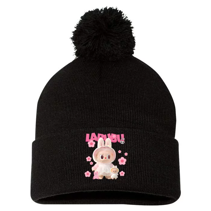 Funny Labubu Lover Cute Labubu The Monsters Pom Pom 12in Knit Beanie