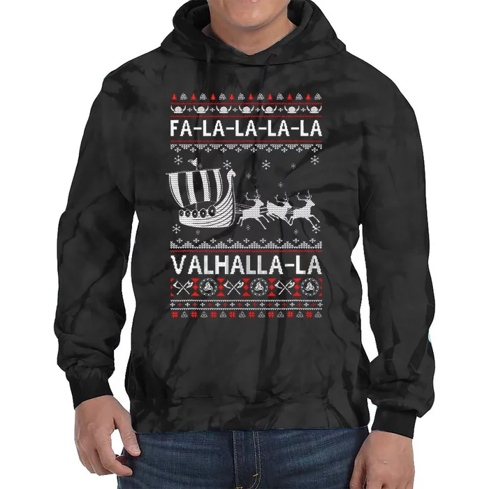 Fa La La Valhalla Viking Ship Ugly Christmas Xmas Tie Dye Hoodie