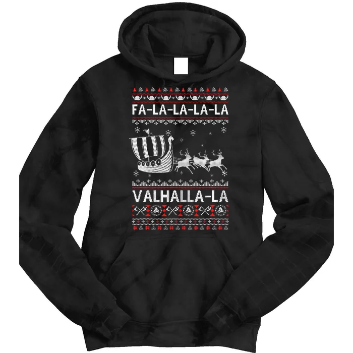 Fa La La Valhalla Viking Ship Ugly Christmas Xmas Tie Dye Hoodie