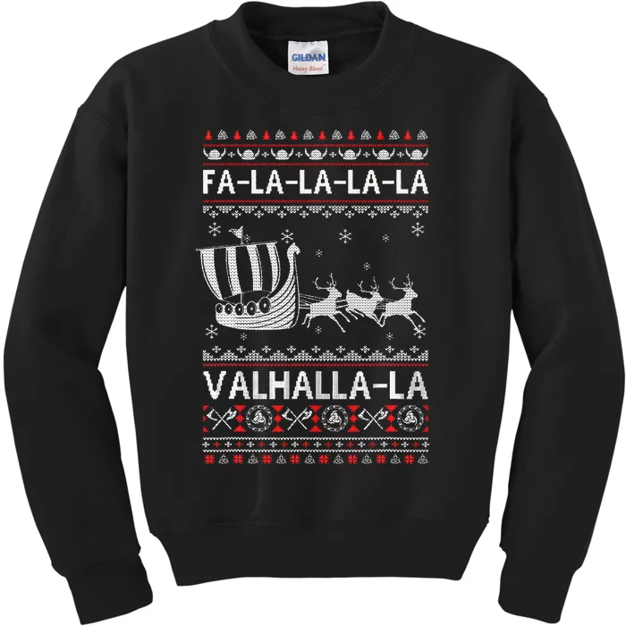 Fa La La Valhalla Viking Ship Ugly Christmas Xmas Kids Sweatshirt