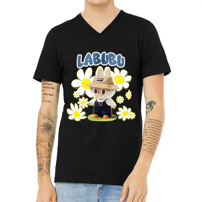 Funny Labubu Lover Cute Labubu Flowers V-Neck T-Shirt